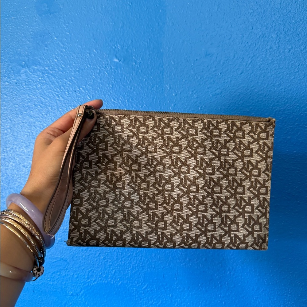 Brown Patterned Wristlet Clutch
